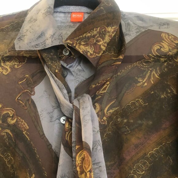 BOSS Patterned Silk Blouse with Tie-Neck Detail - Picture 3 of 7